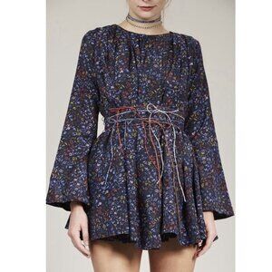 Elliette Tate Silk Blend Floral Fit And Flare Mini Dress Long Sleeve Boho 2